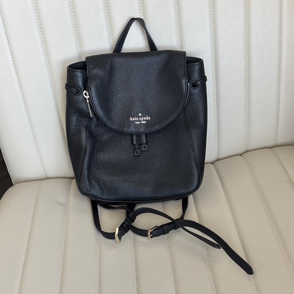kate spade Black Pebbled Leather Drawstring Backpack